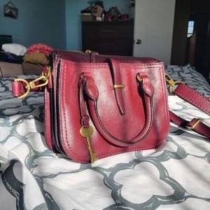 Vintage Styled Fossil Leather Saddle Bag
